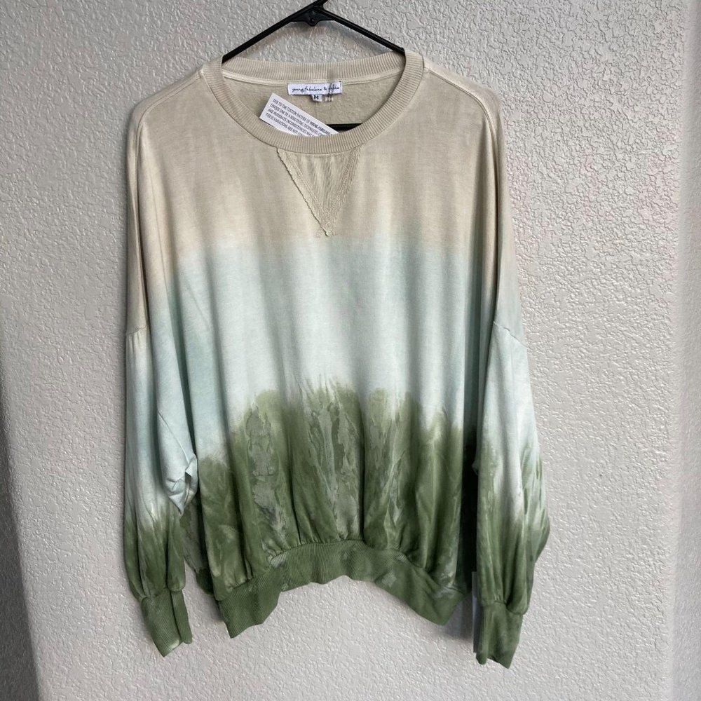 NWT YFB Ombre Tie Dye Beige to Green Sweatshirt M